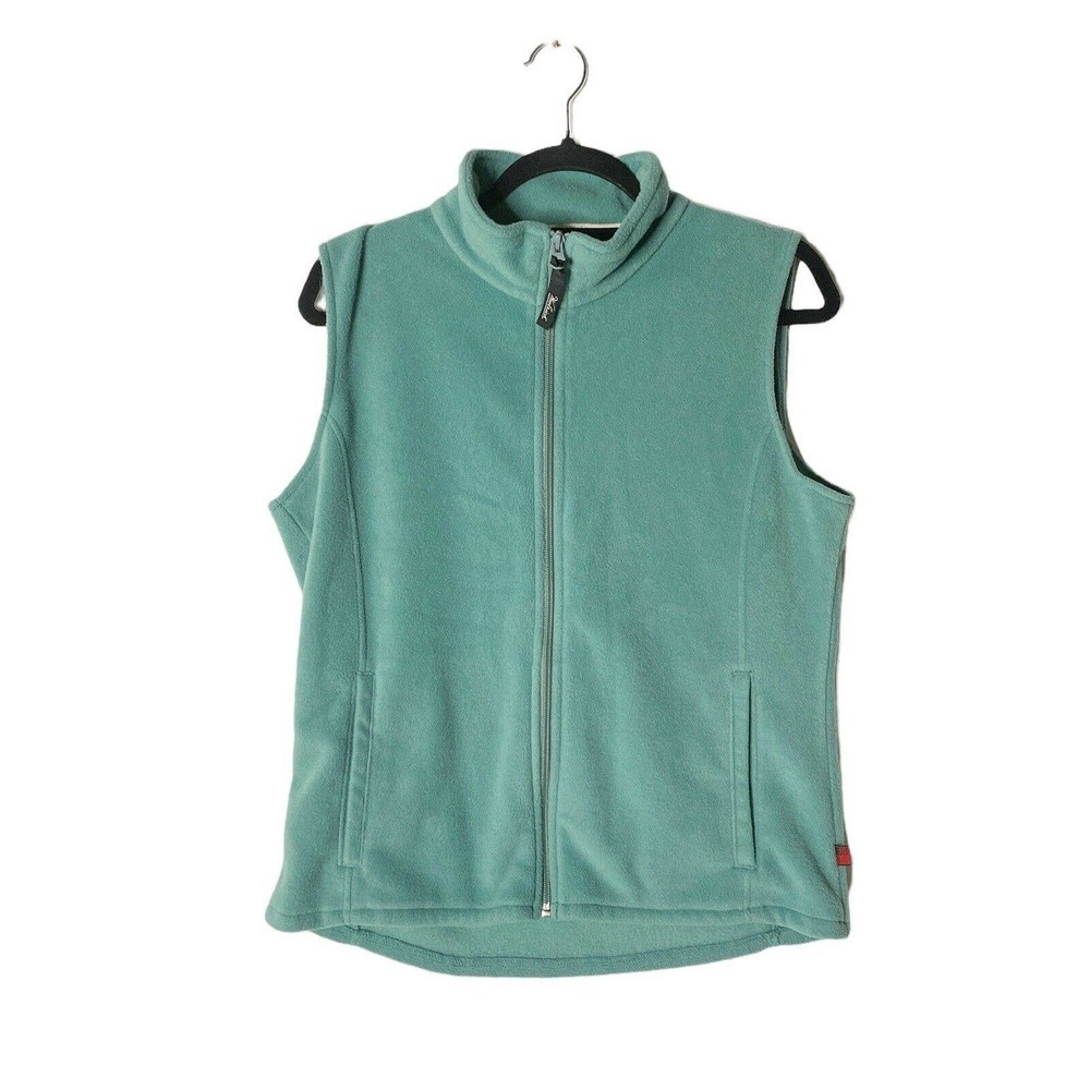 Woolrich Womens Fleece Vest Full Zip Sz M Green Pockets Warm